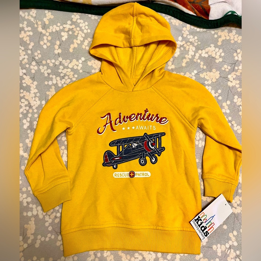 NWT Yellow “Adventure Awaits” Toddler Boy Hoodie, Size 4T, Kids Headquarters